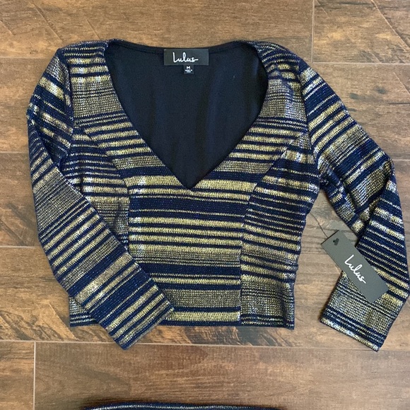 Lulu’s - Blue and Gold Metallic Bodycon Set - Medium - NWT - Picture 3 of 5